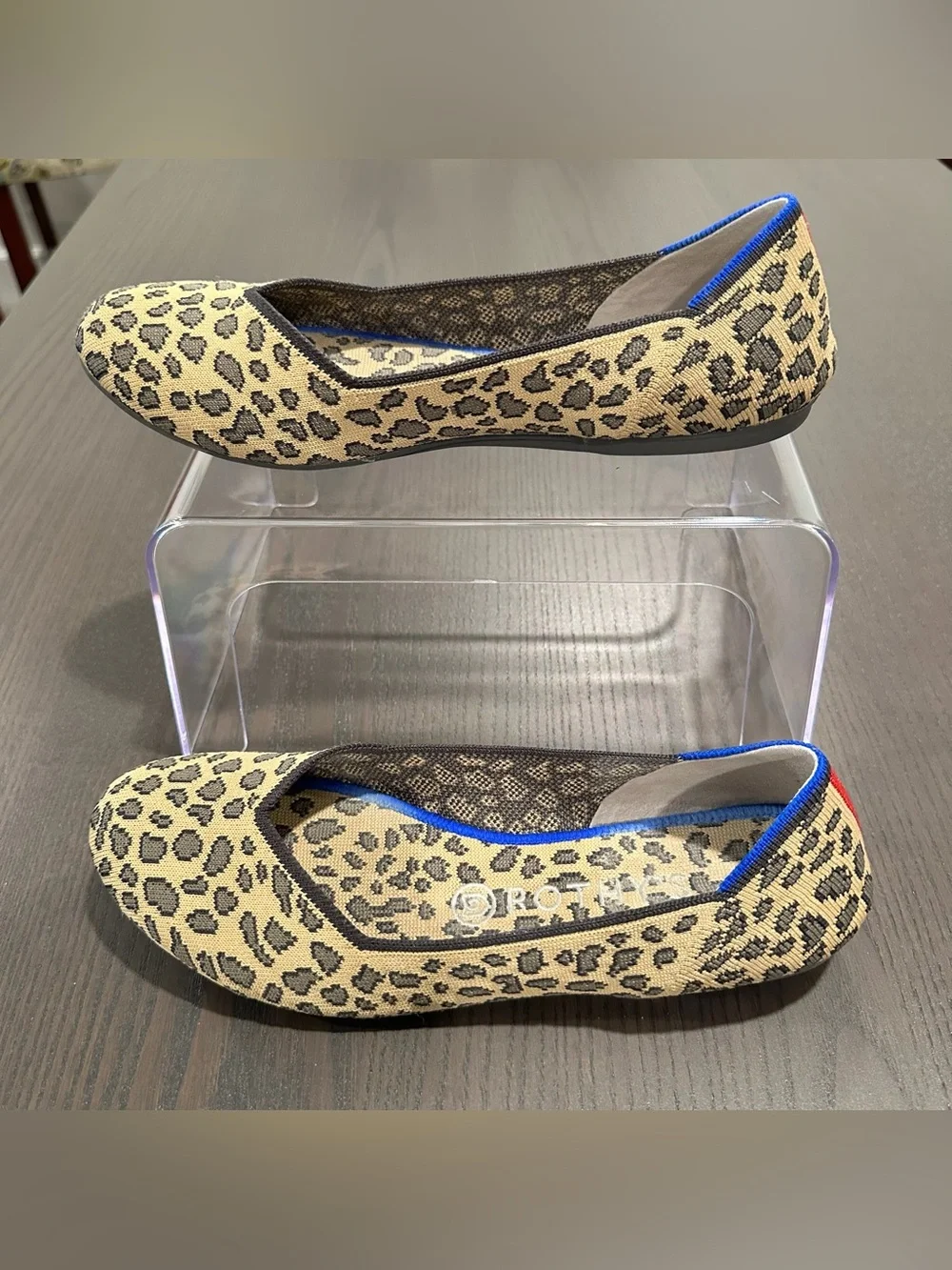 Leopard Print Women's Ballet Flats with Blue Trim